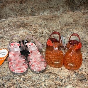 NWT Set of 2 Girls 10 Glitter Jelly Sandals -Clear and Orange Ombré ~Cat & Jack